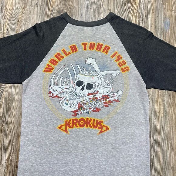 Vintage T Shirt Krokus Eat The Rich 1983 Tour Shirt S/M Raglan 50/50 Made In USA - Picture 7 of 12
